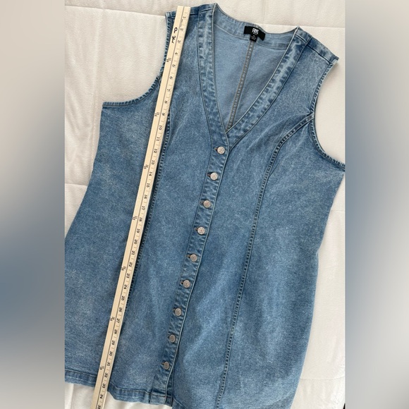 Frye Denim Button-Front Mini Dress Sleeveless V-Neck Jean Dress Size XL - Picture 6 of 6